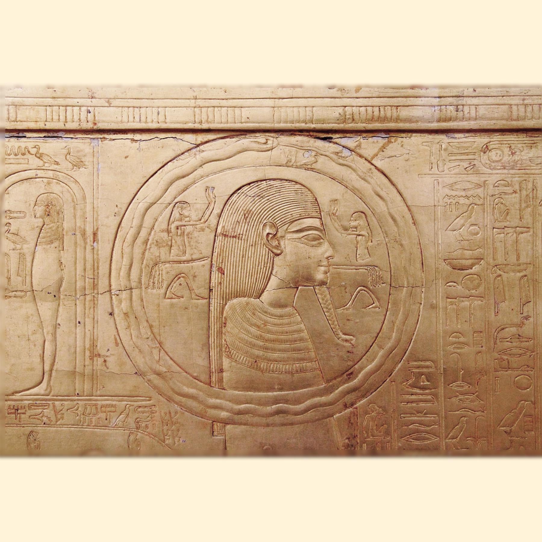ツタンカーメンの古墳の壁の浅彫のウロボロスの蛇　古代エジプト　紀元前14世紀　