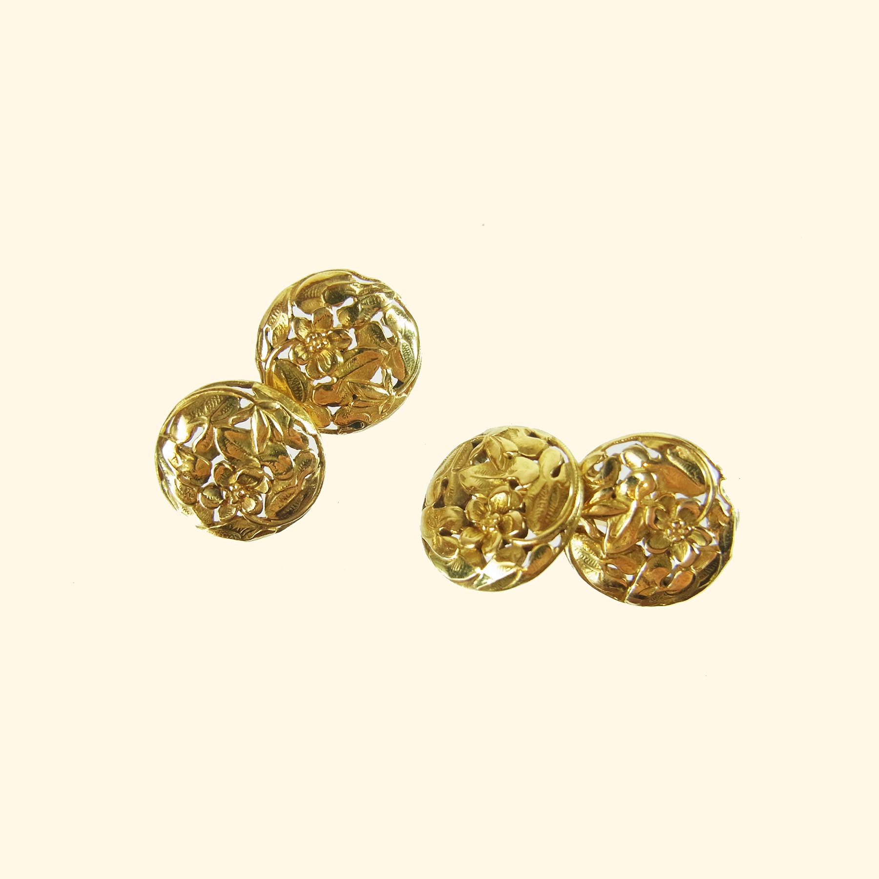 花の彫金 カフスボタン アンティークメンズジュエリー