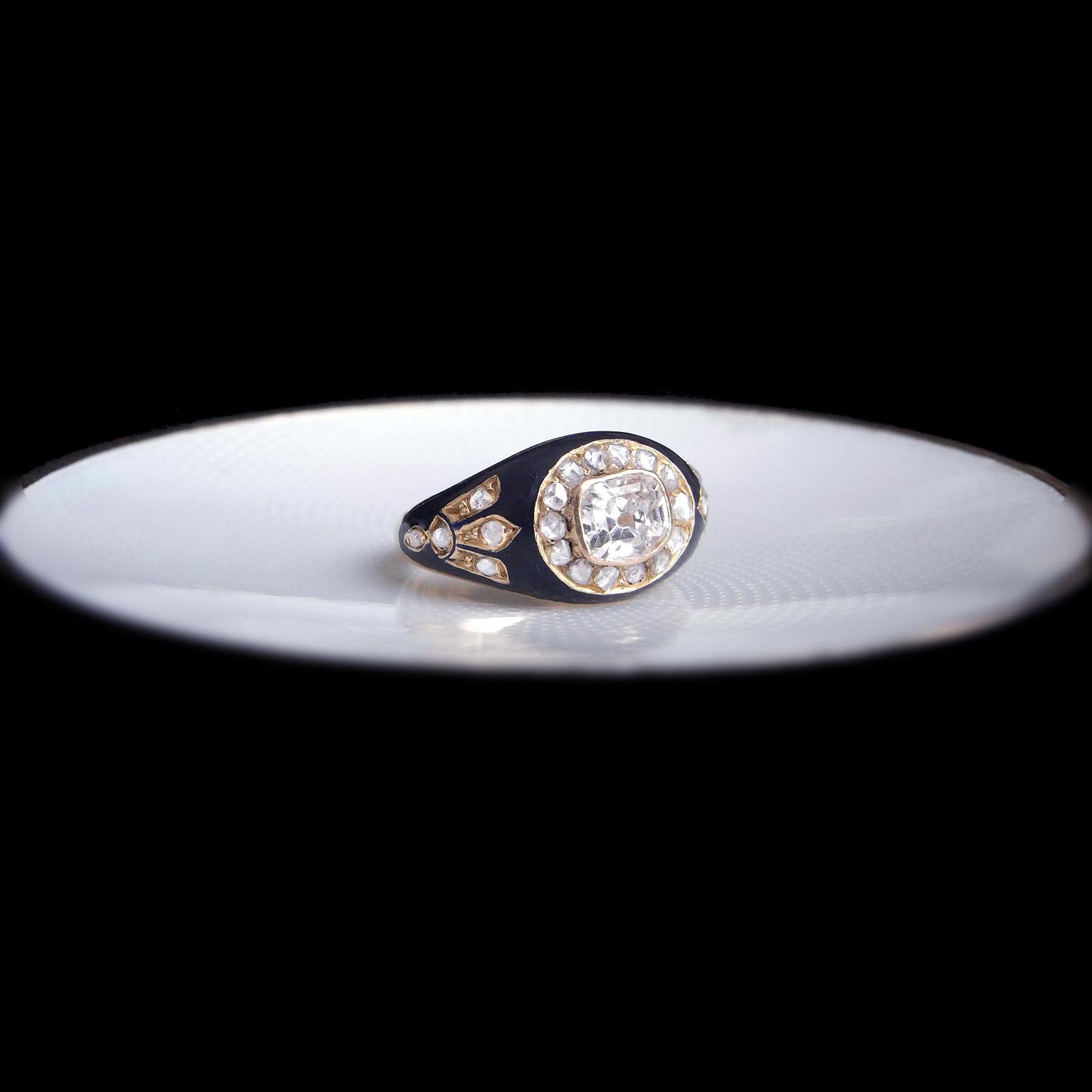 19世紀フランスアンティークジュエリー　ダイヤモンドとエマイユのリング