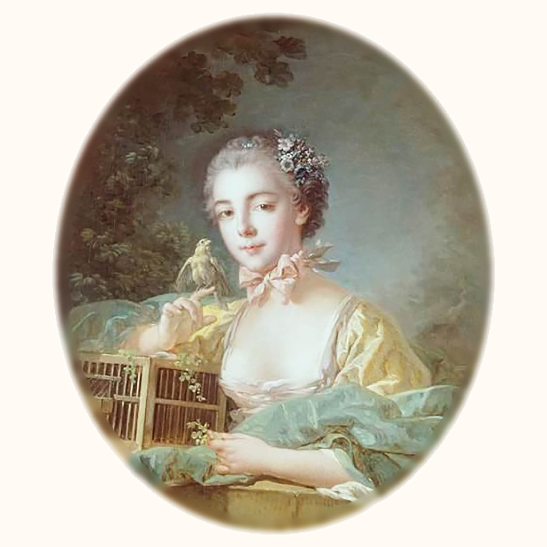 鳥と貴婦人像　フランス　18世紀
