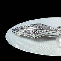 リボン　ダイヤモンド　天然真珠　フランスアンティークブローチ 1910年代