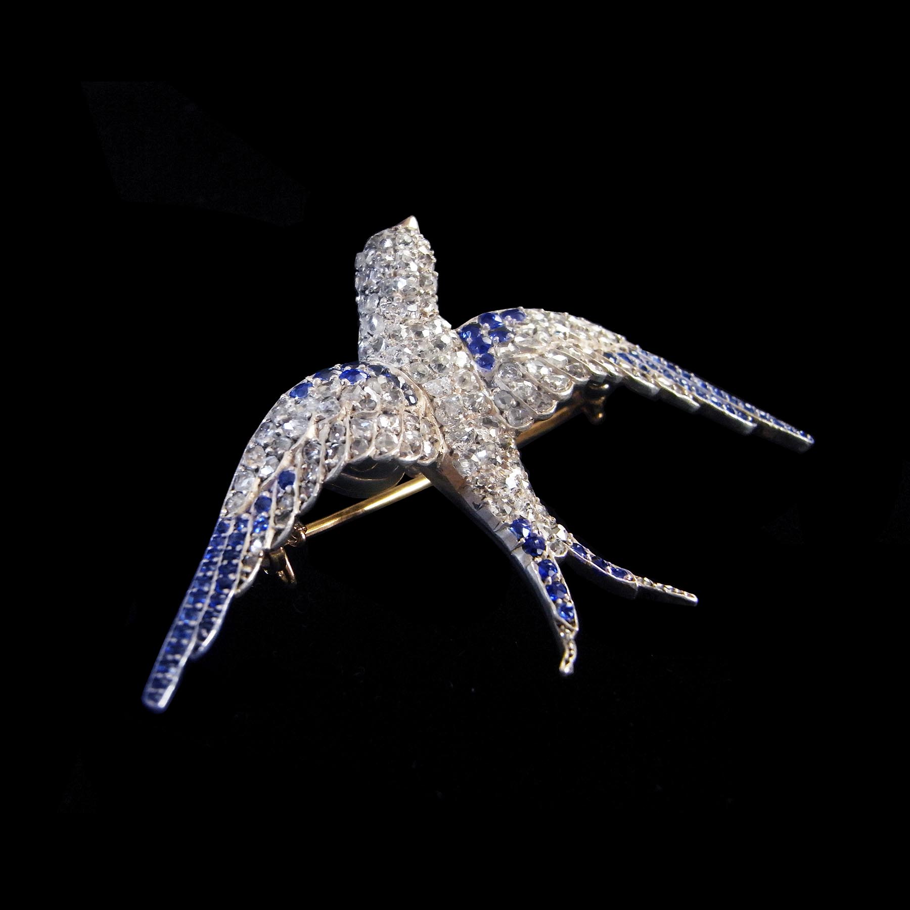つばめ　ダイヤモンド サファイア 18金製 スワローブローチ ペンダント　アンティークジュエリー