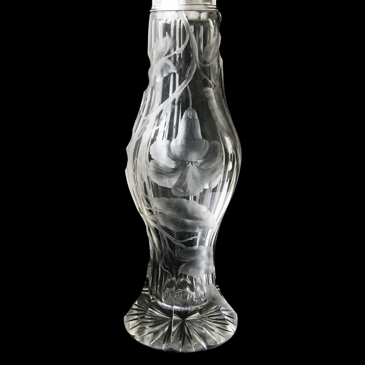 花瓶 アールヌーヴォー様式アンティーク銀細工クリスタルガラス 