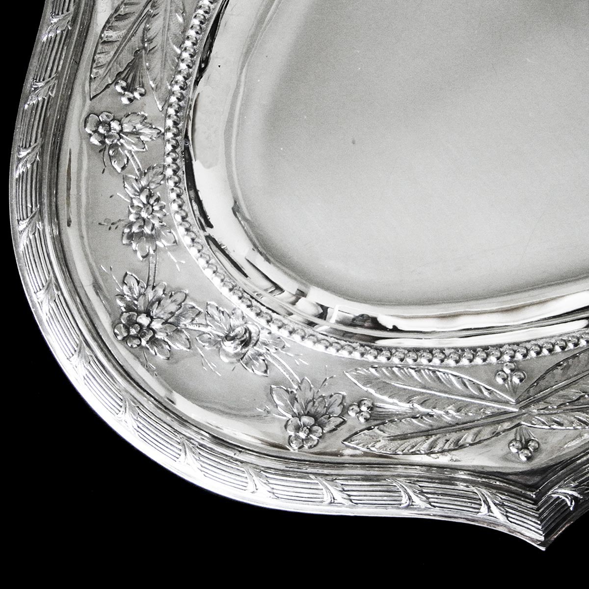 銀皿 植物文 幅42.5cmフランスアンティークシルバーウェア | ルーヴル